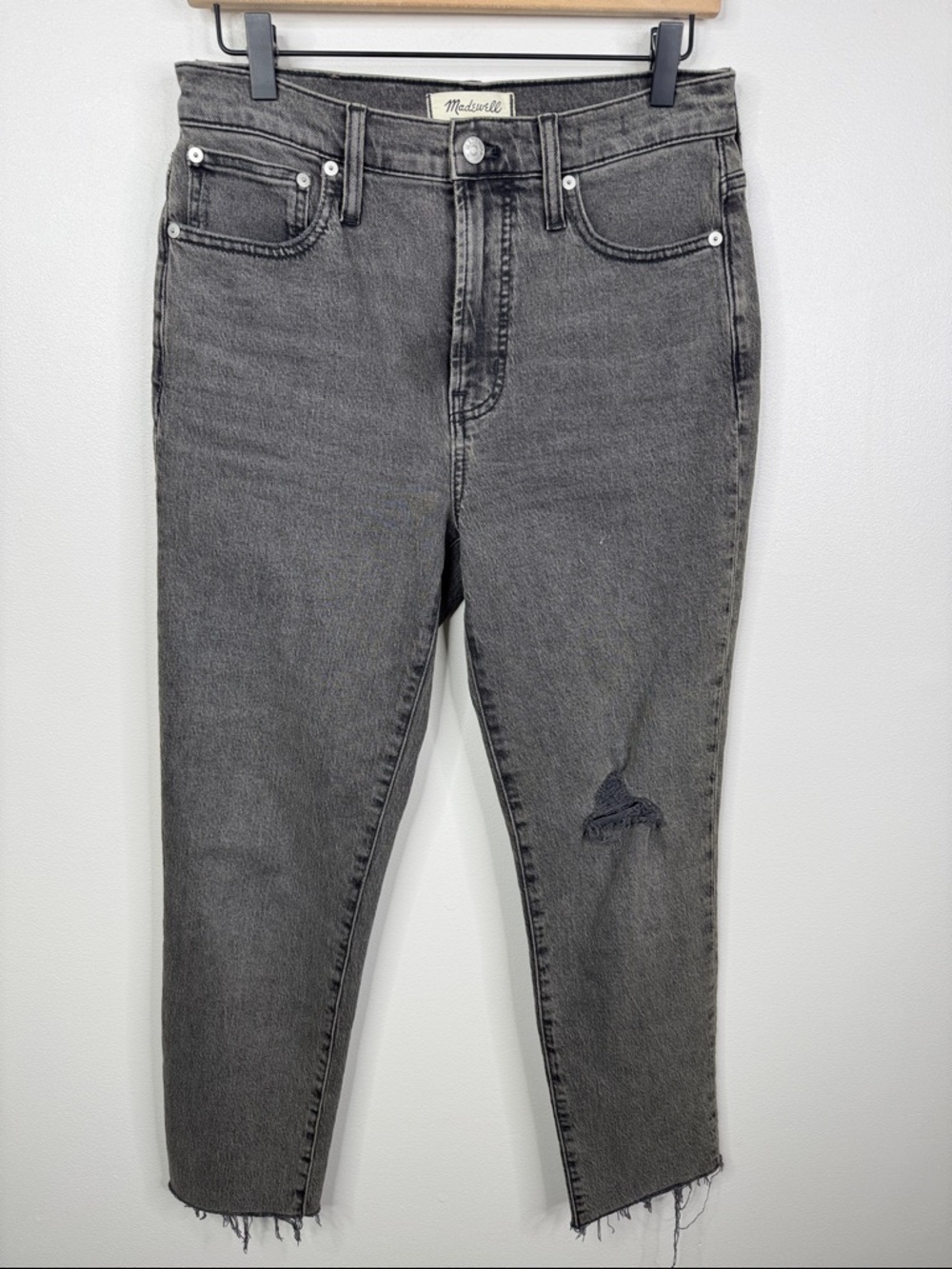 Madewell The Perfect Vintage Jean Grey Distressed 90s High Rise Slim Straight 26